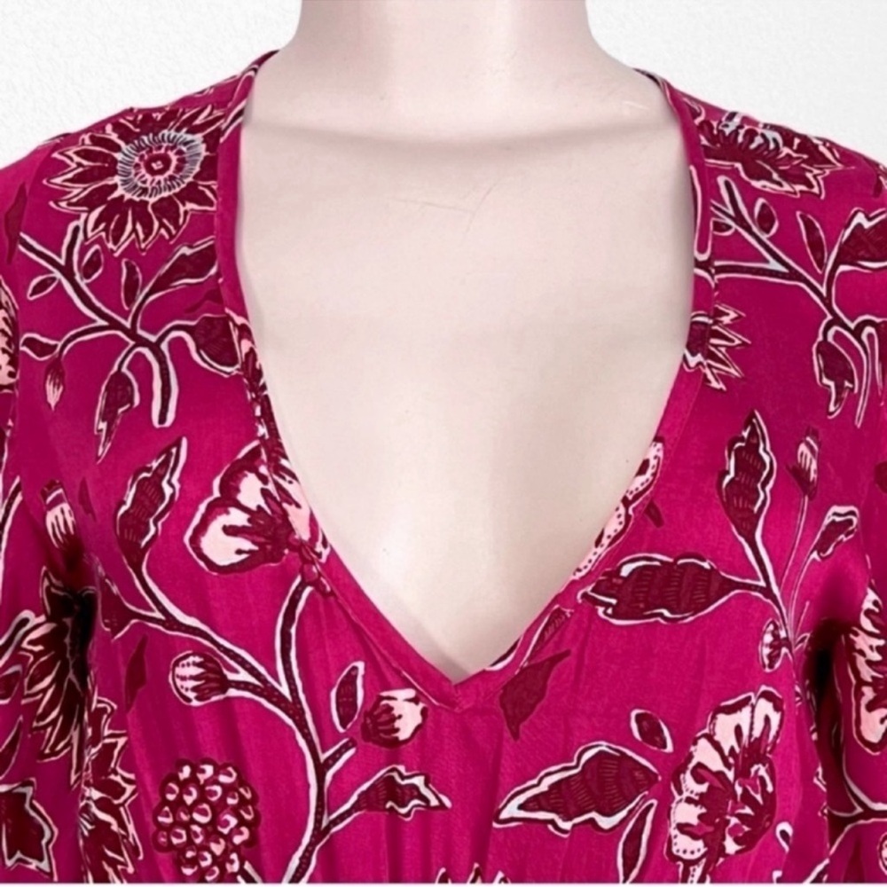 Anthropologie Omika Pia Caftan Boho Ethereal Beachy Maxi Dress Pink + Floral XS - Picture 9 of 14
